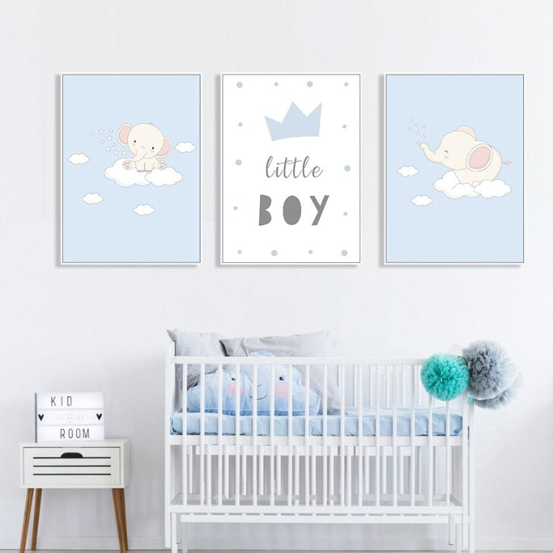 Cartoon Glücklicher kleiner Elefant Kinderzimmer - Canvas Wandkunst Druck
