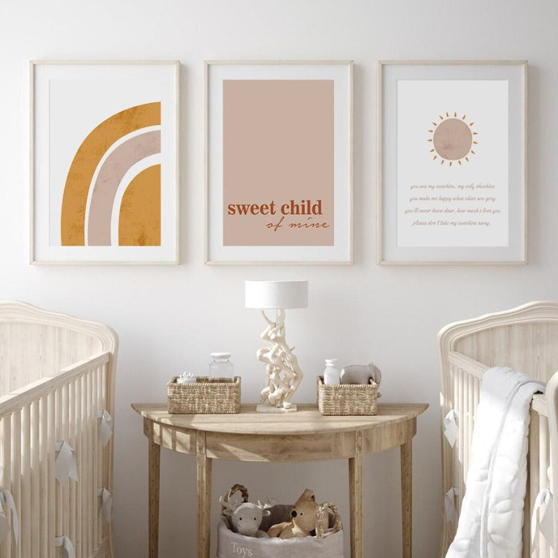 „Mein süßes Kind – Sonne und Regenbogen“ fürs Kinderzimmer – Leinwandbild