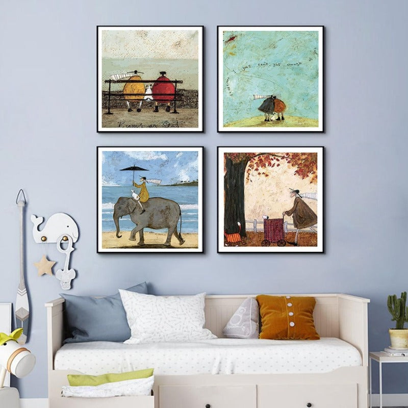 Abstrakte nordische Landschaft im Vintage-Stil – Leinwanddruck