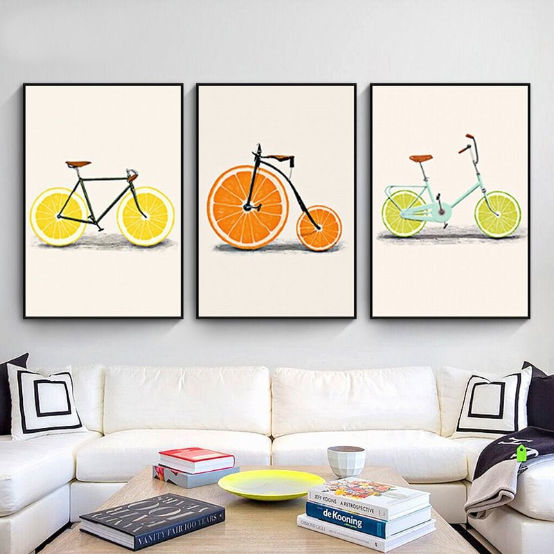 Minimalistische Mode Obst Fahrrad - Leinwand Wandkunst Druck
