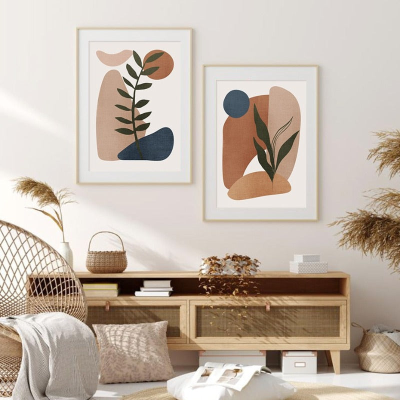 Minimalistische abstrakte grüne Blatt Bohemia - Leinwand Wandkunst Druck