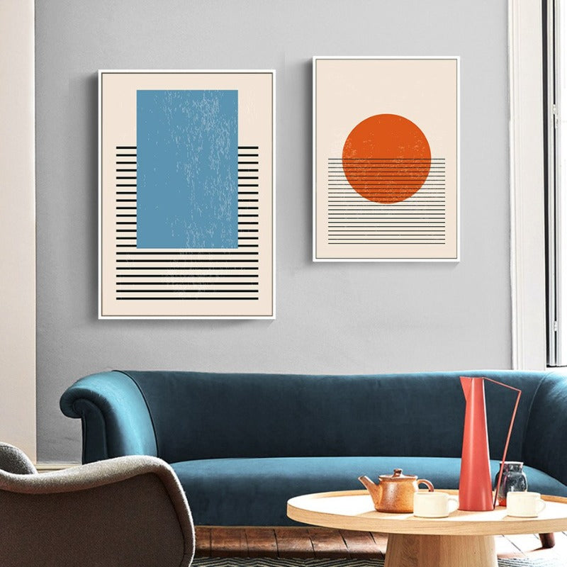 Abstract Gelb Blau Geometrische Formen - Leinwand Wandkunst Druck