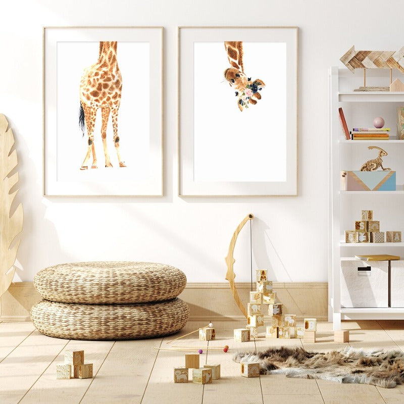 Süße Giraffe Traum Aquarell - Leinwand Wandkunst Druck