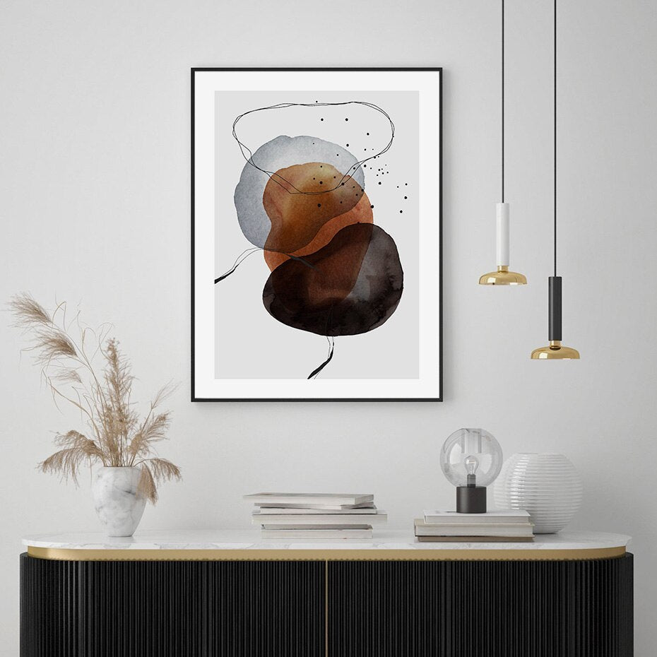 Dunkle abstrakte Aquarellkreise - Leinwand Wandkunstdruck