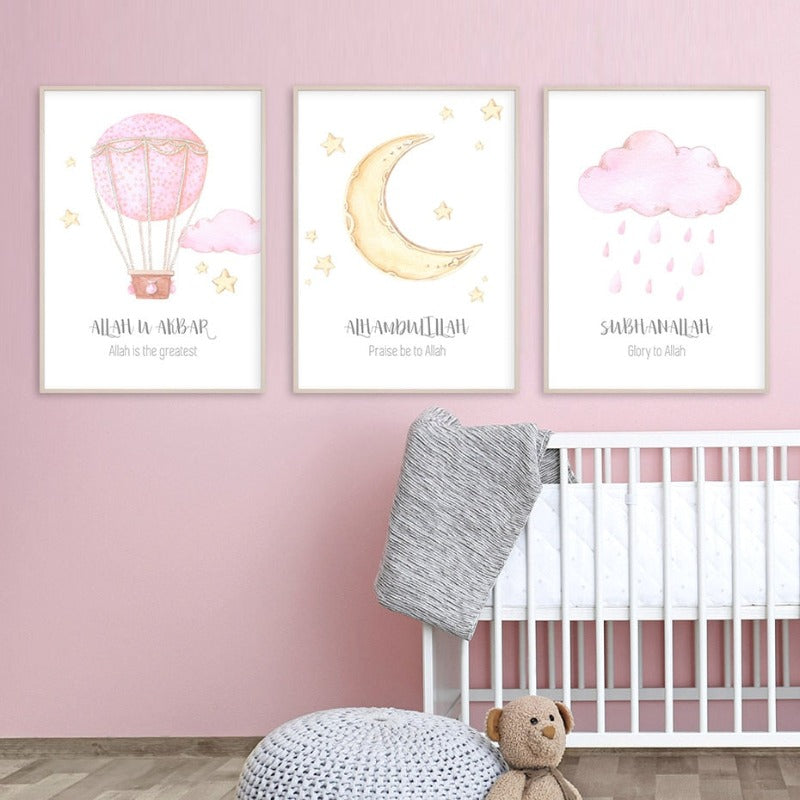 Islamische Ramadan Mond & Sterne Nursery - Leinwand Wandkunst Druck