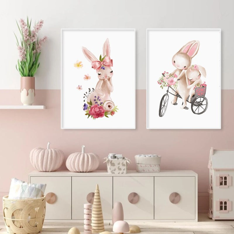 Mama und Baby-Hase niedlich - Leinwand Wandkunst Druck