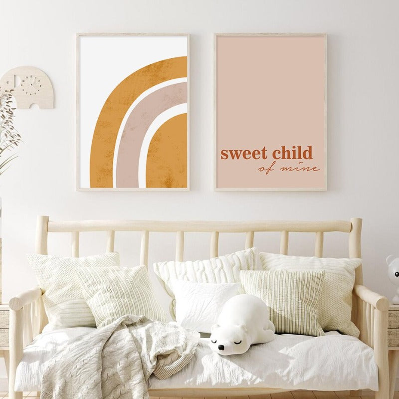 „Mein süßes Kind – Sonne und Regenbogen“ fürs Kinderzimmer – Leinwandbild
