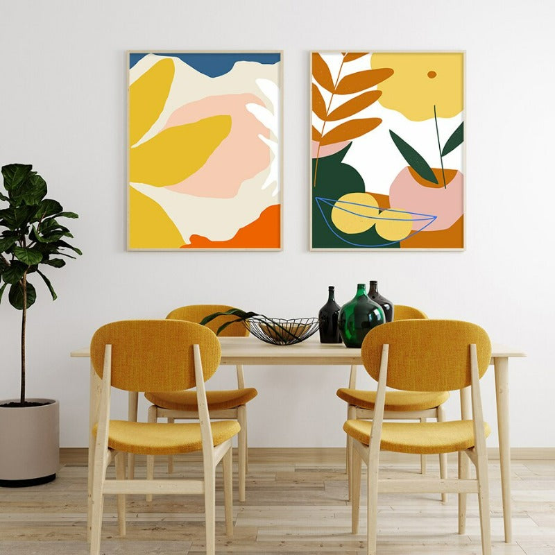Farbige abstrakte tropische Pflanzen - Leinwand Wandkunst Druck