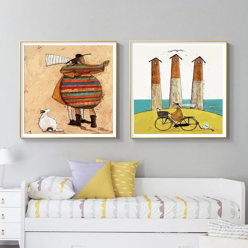Abstrakte nordische Landschaft im Vintage-Stil – Leinwanddruck