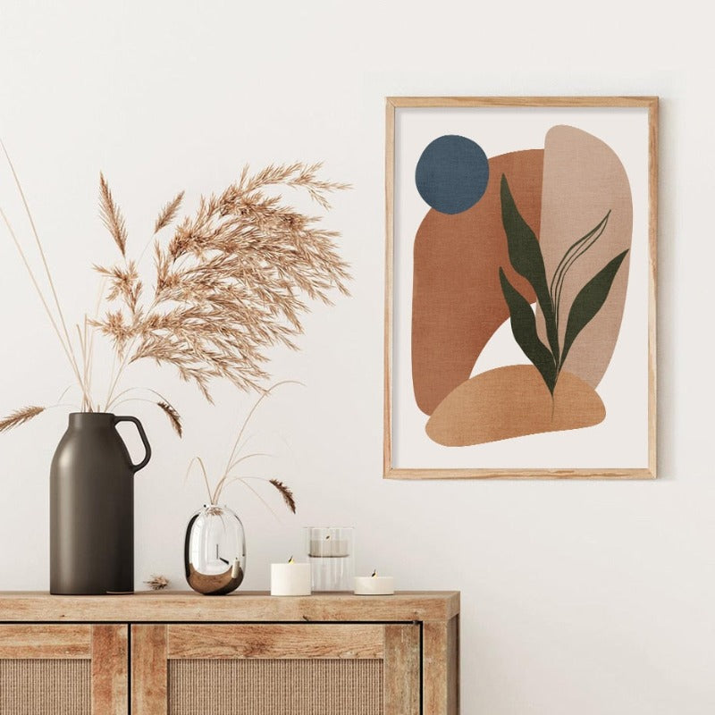 Minimalistische abstrakte grüne Blatt Bohemia - Leinwand Wandkunst Druck