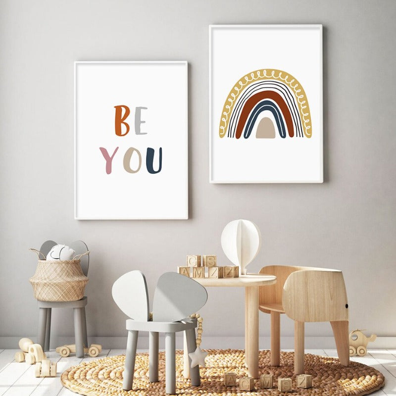 Boho Rainbow Neutral Nursery Motivational - Canvas Wandkunst Druck