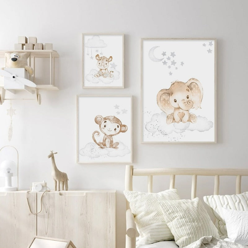 Süße Cartoon Afrikanische Tiere Kinderzimmer - Leinwand Wand Kunst Druck