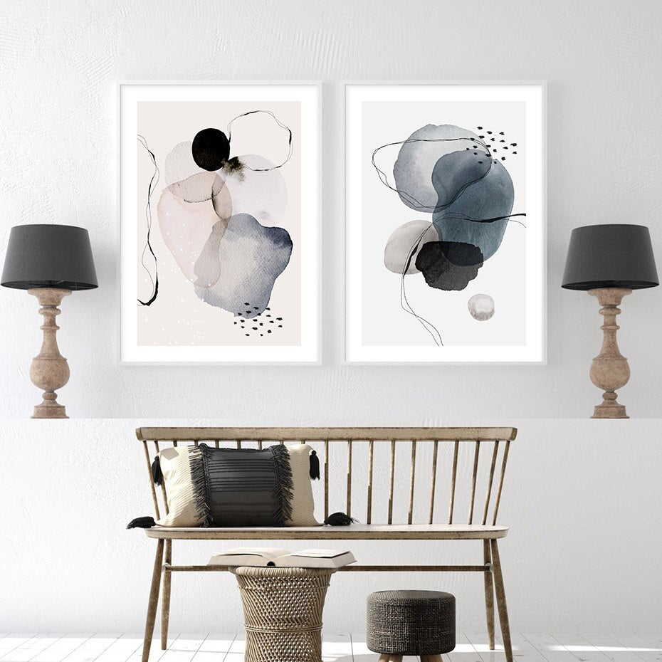 Dunkle abstrakte Aquarellkreise - Leinwand Wandkunstdruck