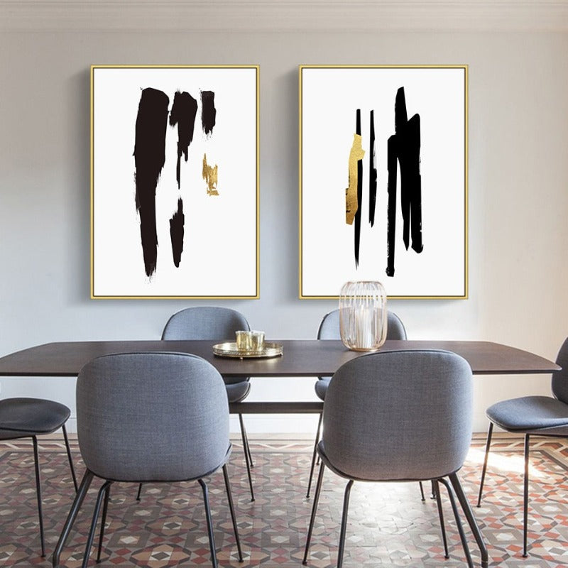 Abstract Schwarz & Gold Pinselstrich - Leinwand Wandkunst Druck