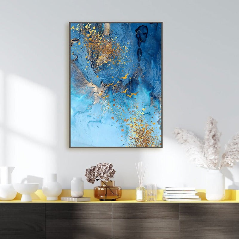 Abstrakte Goldblaue Marmortextur - Leinwand Wandkunst Druck