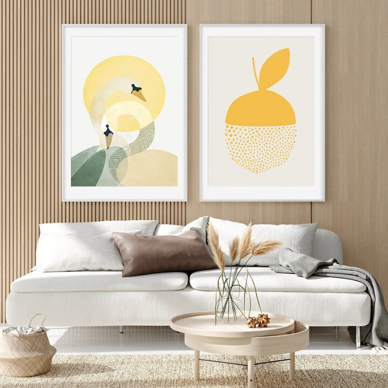 Trendige abstrakte gelbe Grafikdesigns – Leinwanddruck