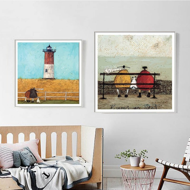 Abstrakte nordische Landschaft im Vintage-Stil – Leinwanddruck