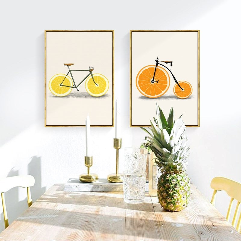 Minimalistische Mode Obst Fahrrad - Leinwand Wandkunst Druck