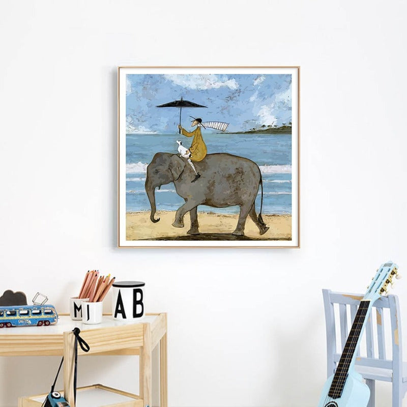 Abstrakte nordische Landschaft im Vintage-Stil – Leinwanddruck