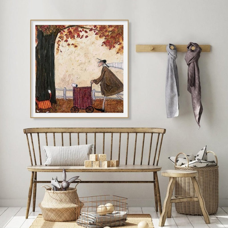 Abstrakte nordische Landschaft im Vintage-Stil – Leinwanddruck