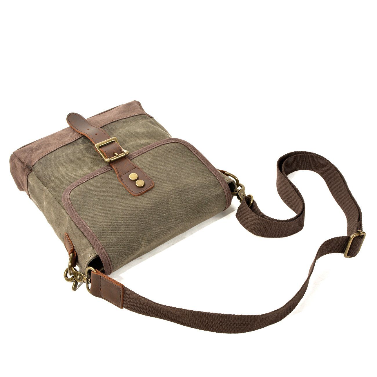 HorizonPath – Kompakte Vintage-Schultertasche – Hochwertige gewachste Baumwolle und Vollnarbenleder