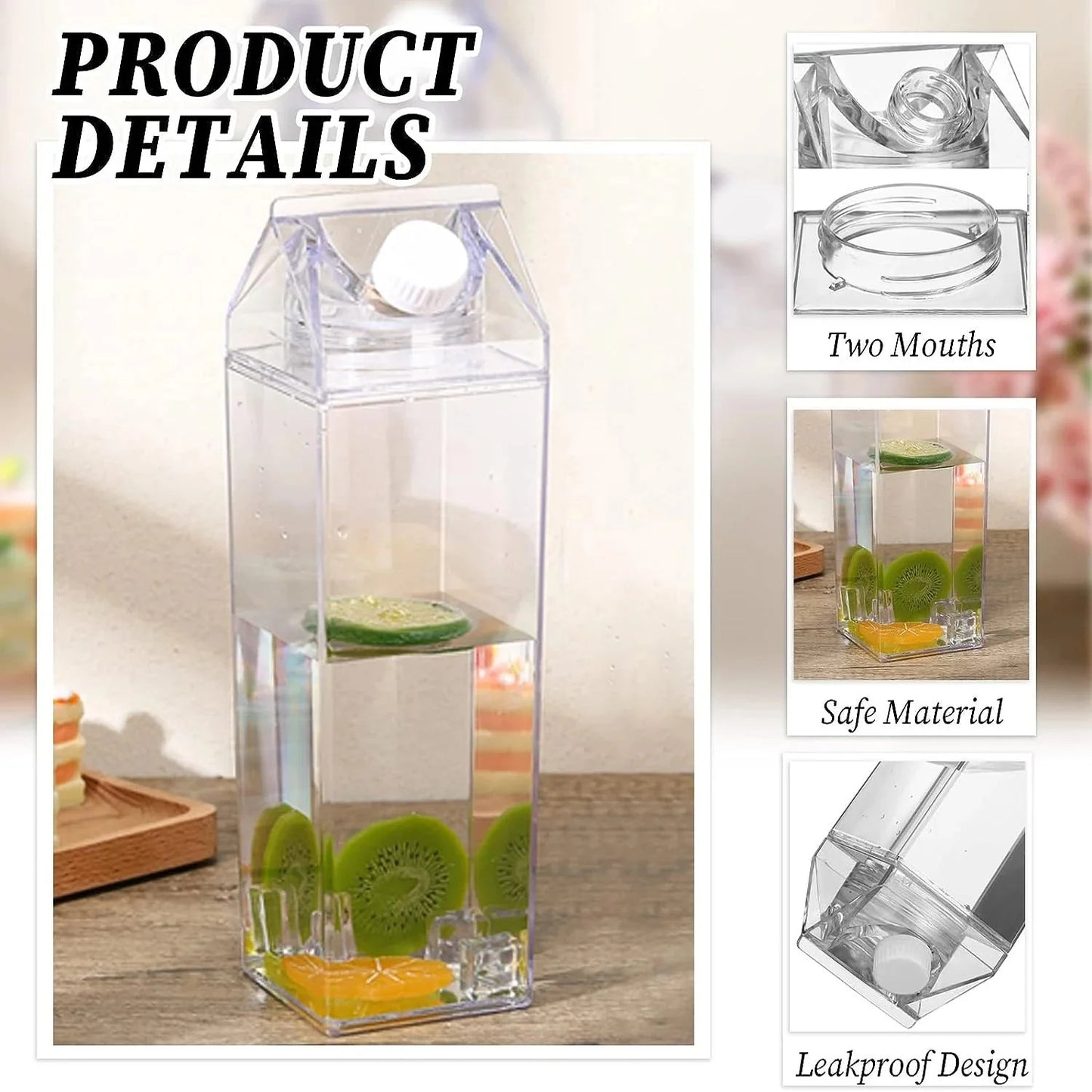 Milchkarton-Wasserflasche Kunststoff Quadrat Transparent Getränkespeicherung | Brehn