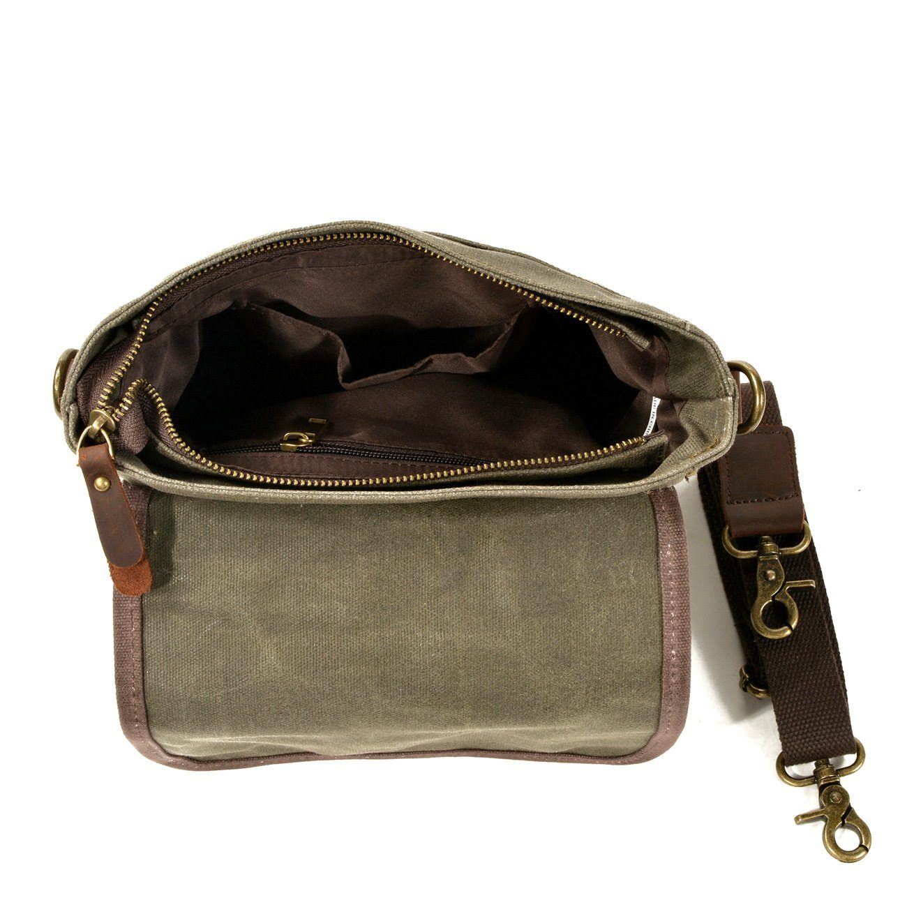 HorizonPath – Kompakte Vintage-Schultertasche – Hochwertige gewachste Baumwolle und Vollnarbenleder
