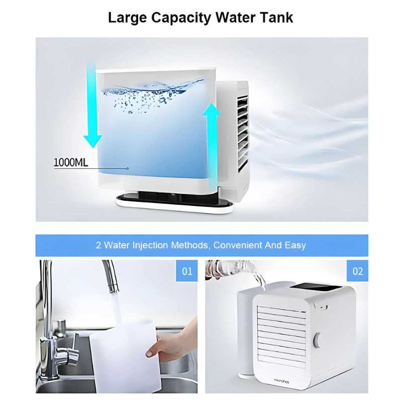 MicroCool Mini Klimaanlage Tragbarer Verdunstungsschwamm-Kühler mit 1000ml Wassertank | Brehn