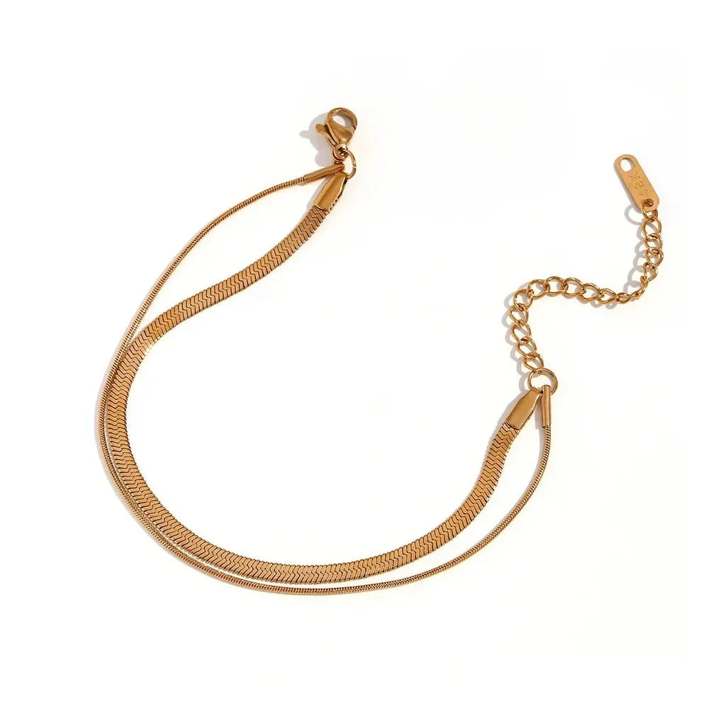Brehn | Minimal Fischgräten- & zarte Schlangenkette geschichtete Armbänder