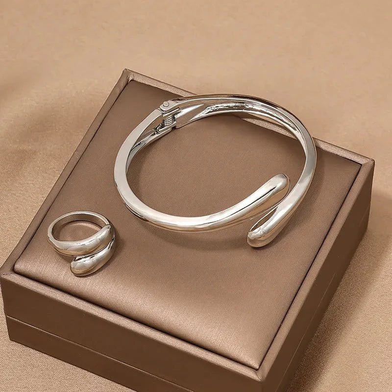 Brehn | Modernes Wickel-Choker-Halsband, Armband, Ring-Set
