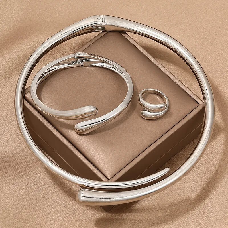 Brehn | Modernes Wickel-Choker-Halsband, Armband, Ring-Set