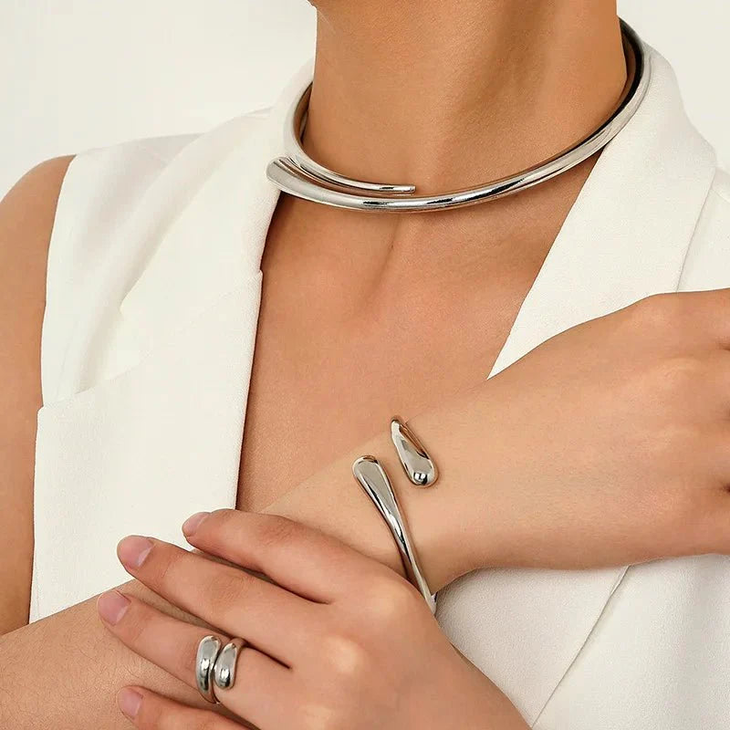 Brehn | Modernes Wickel-Choker-Halsband, Armband, Ring-Set