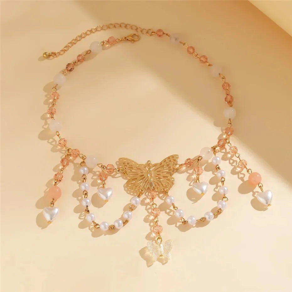 Brehn | Mehrschichtige Schmetterlingsherz Choker Halskette