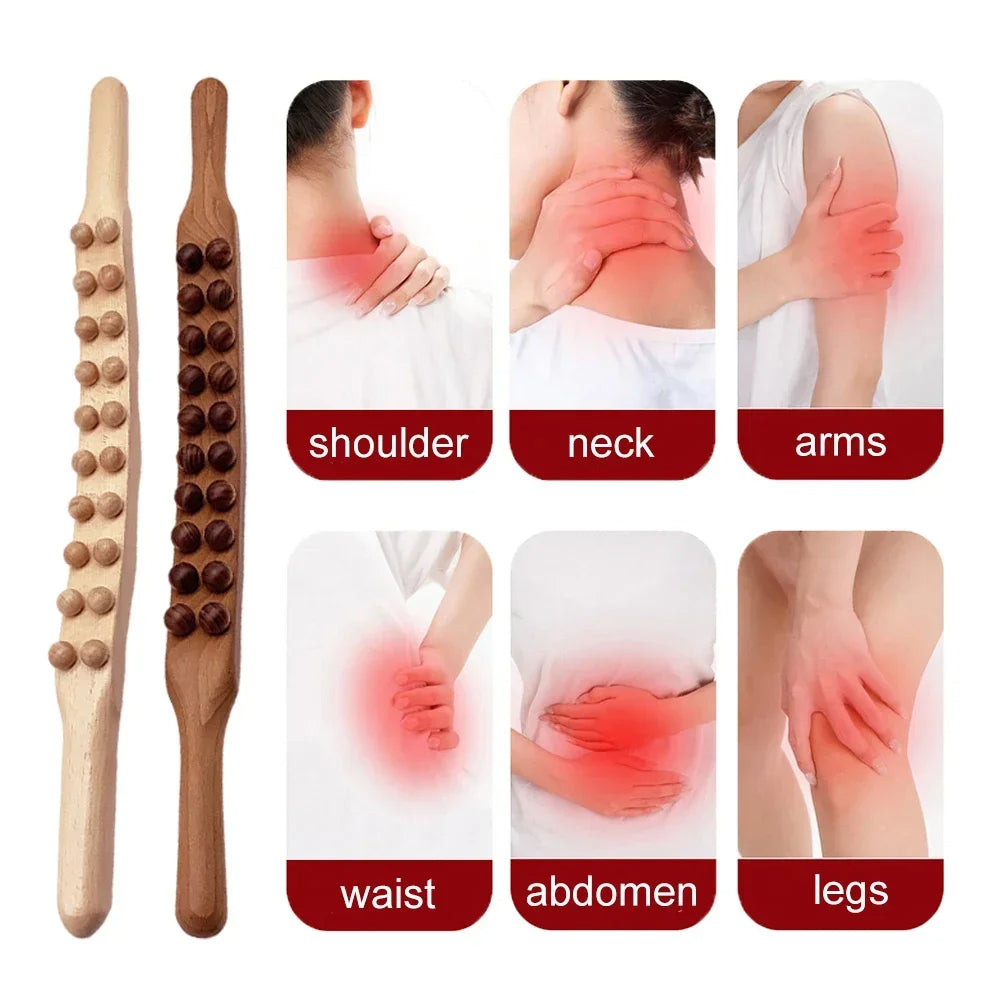 WoodRelax Gua Sha Massage Stick – 60 cm Massagetool aus natürlichem Holz für tiefe Muskelentspannung | Brehn