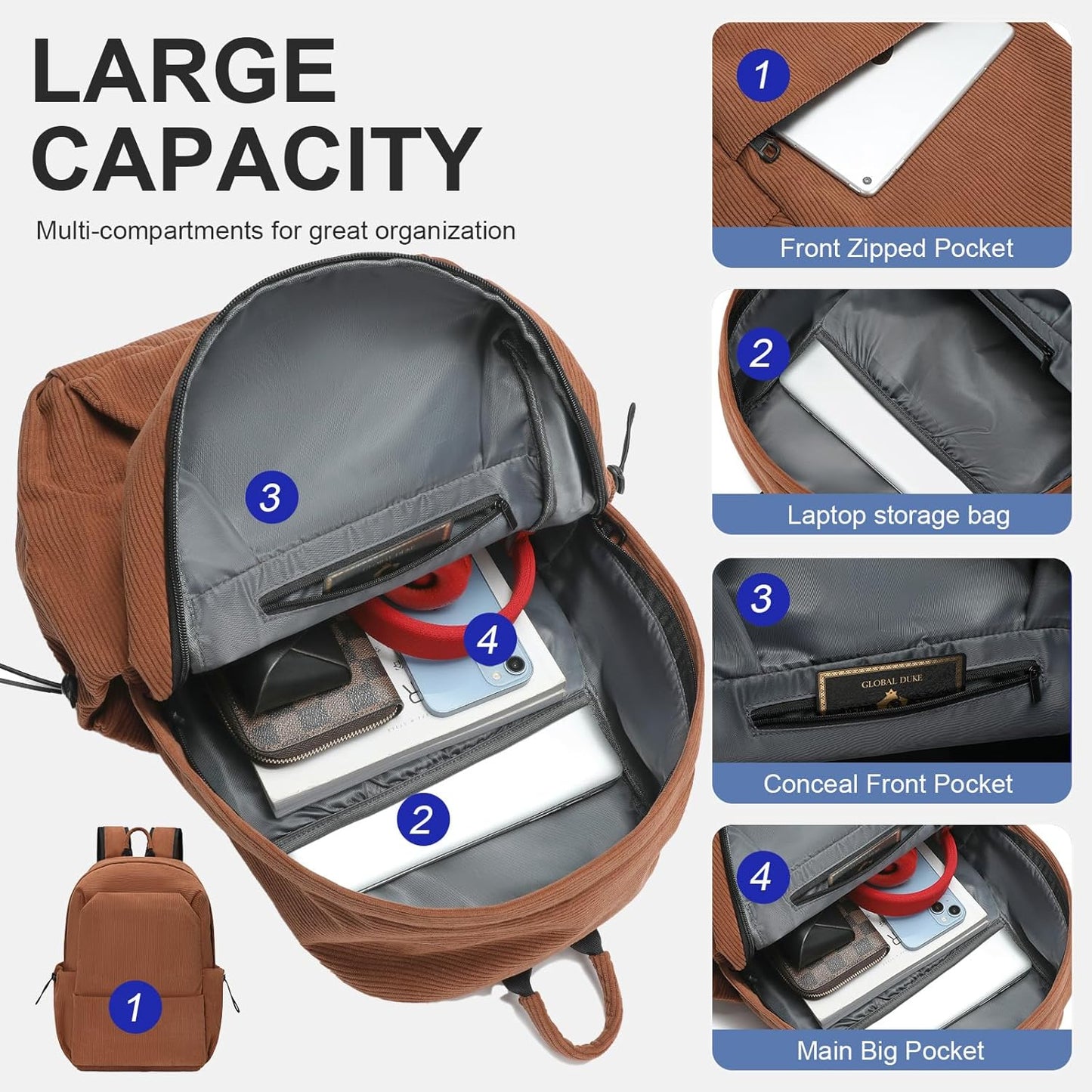 Leichtgewicht Wasserabweisender Laptop- und Reise-Rucksack mit organisierten Fächern | Brehn
