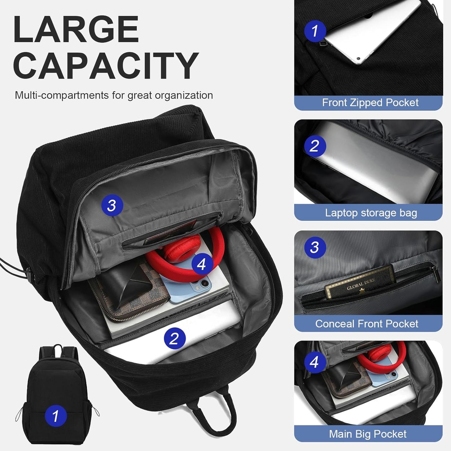 Leichtgewicht Wasserabweisender Laptop- und Reise-Rucksack mit organisierten Fächern | Brehn