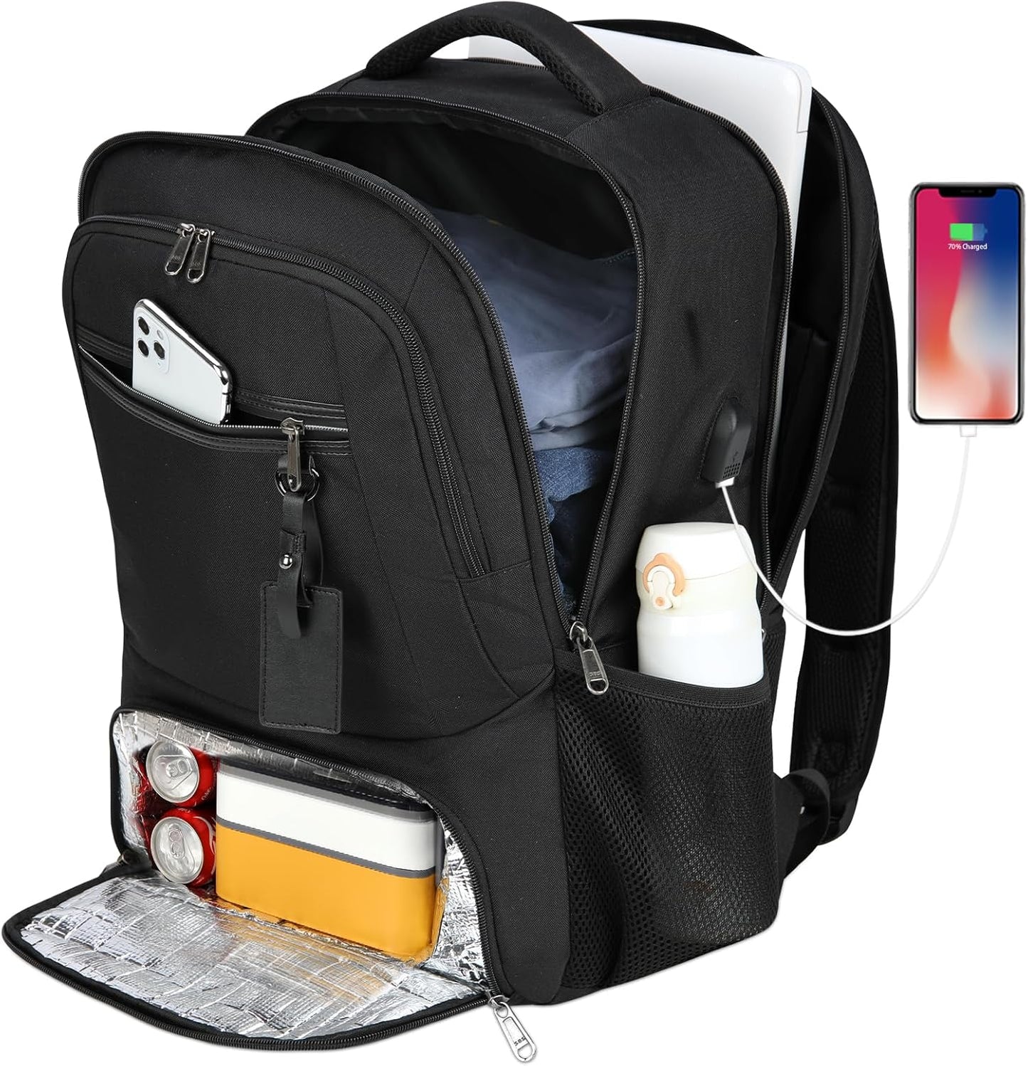 Wasserdichter Laptop- und Lunch-Rucksack mit USB-Anschluss – Reisetasche mit mehreren Fächern | Brehn