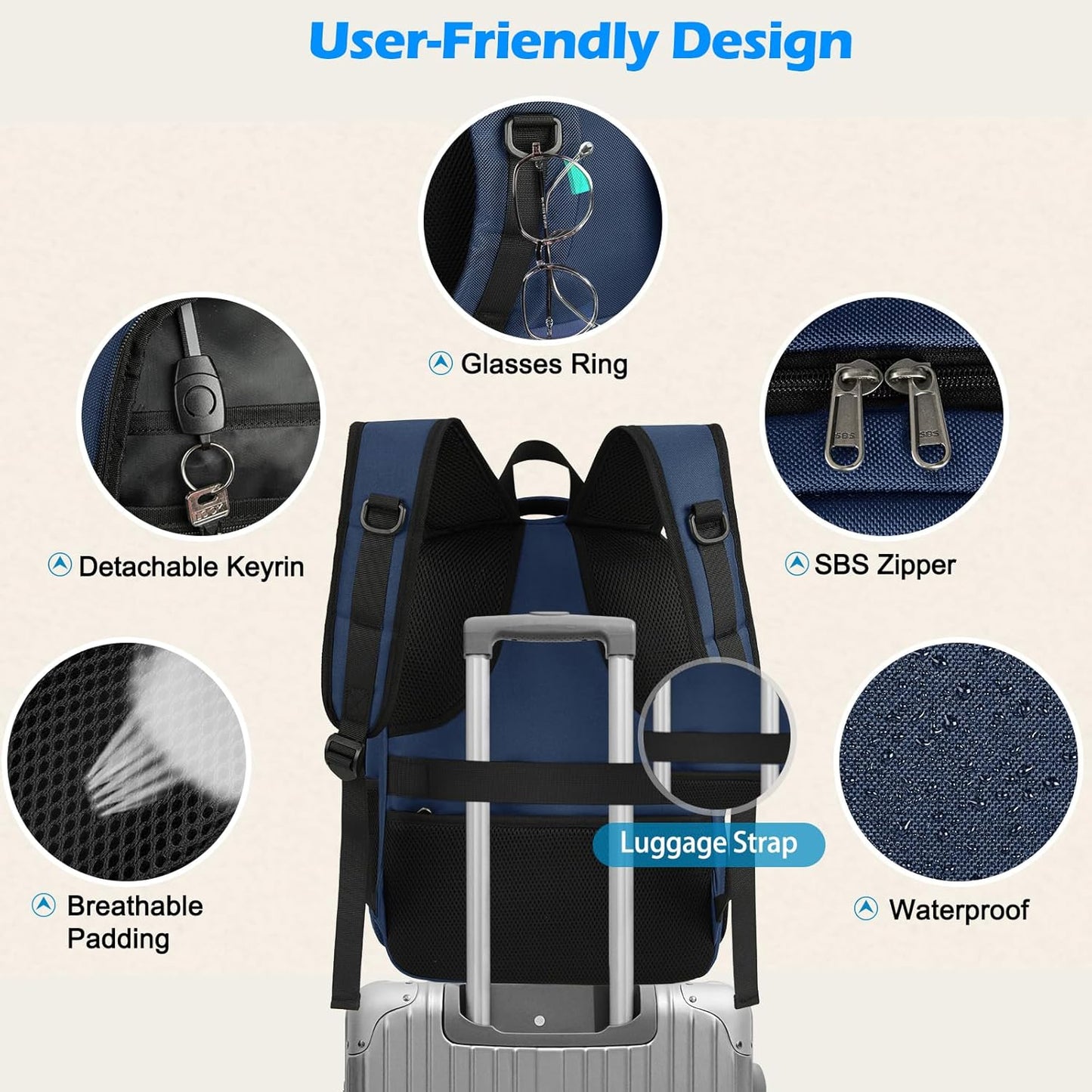 Wasserdichter Laptop- und Lunch-Rucksack mit USB-Anschluss – Reisetasche mit mehreren Fächern | Brehn
