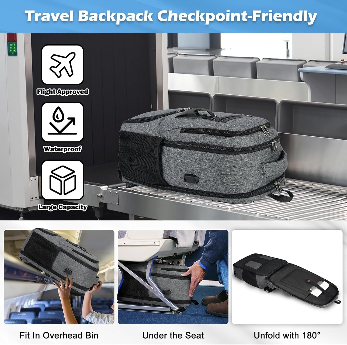 Wasserdichter Laptop- und Lunch-Rucksack mit USB-Anschluss – Reisetasche mit mehreren Fächern | Brehn