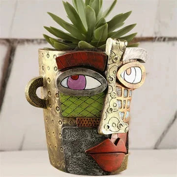 Handgefertigter Blumentopf im Stil des Picasso Brutalismus mit abstraktem Schönheitsgesicht