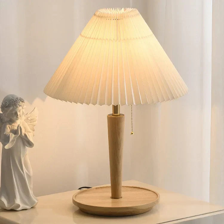 Brehn | Elegante Vintage Holz Woodly Tischlampe - Tischlampe mit plissierten Design