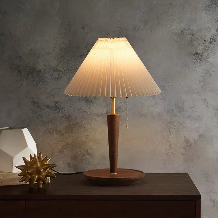 Brehn | Elegante Vintage Holz Woodly Tischlampe - Tischlampe mit plissierten Design