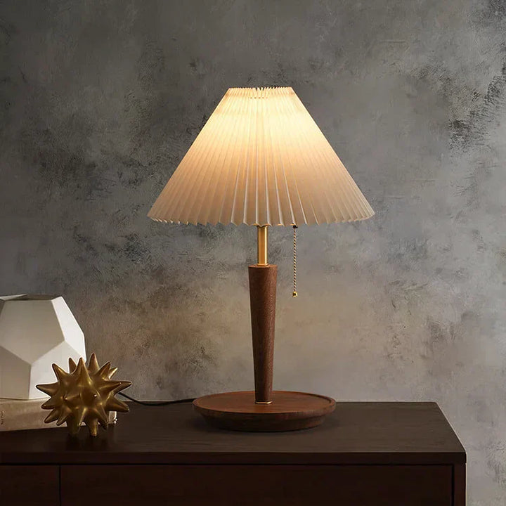 Brehn | Elegante Vintage Holz Woodly Tischlampe - Tischlampe mit plissierten Design