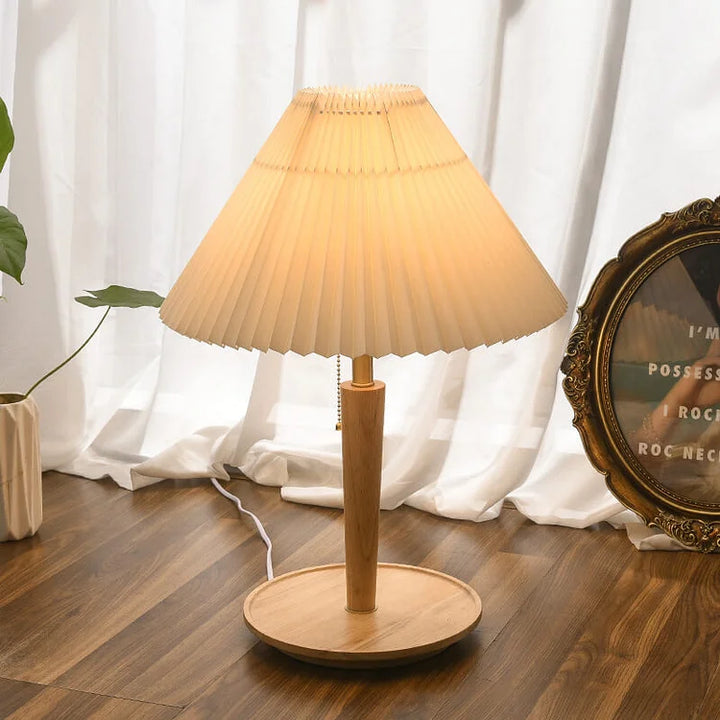 Brehn | Elegante Vintage Holz Woodly Tischlampe - Tischlampe mit plissierten Design