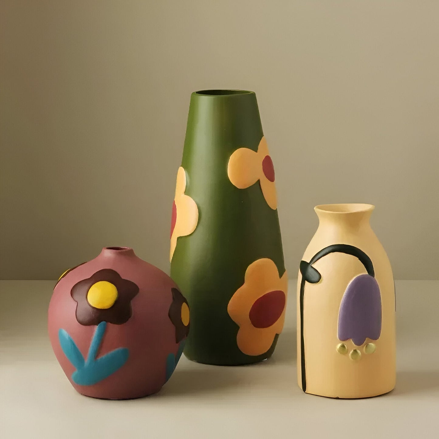Gemalter floraler Keramikvase für Wohnkultur und Blumen | Brehn