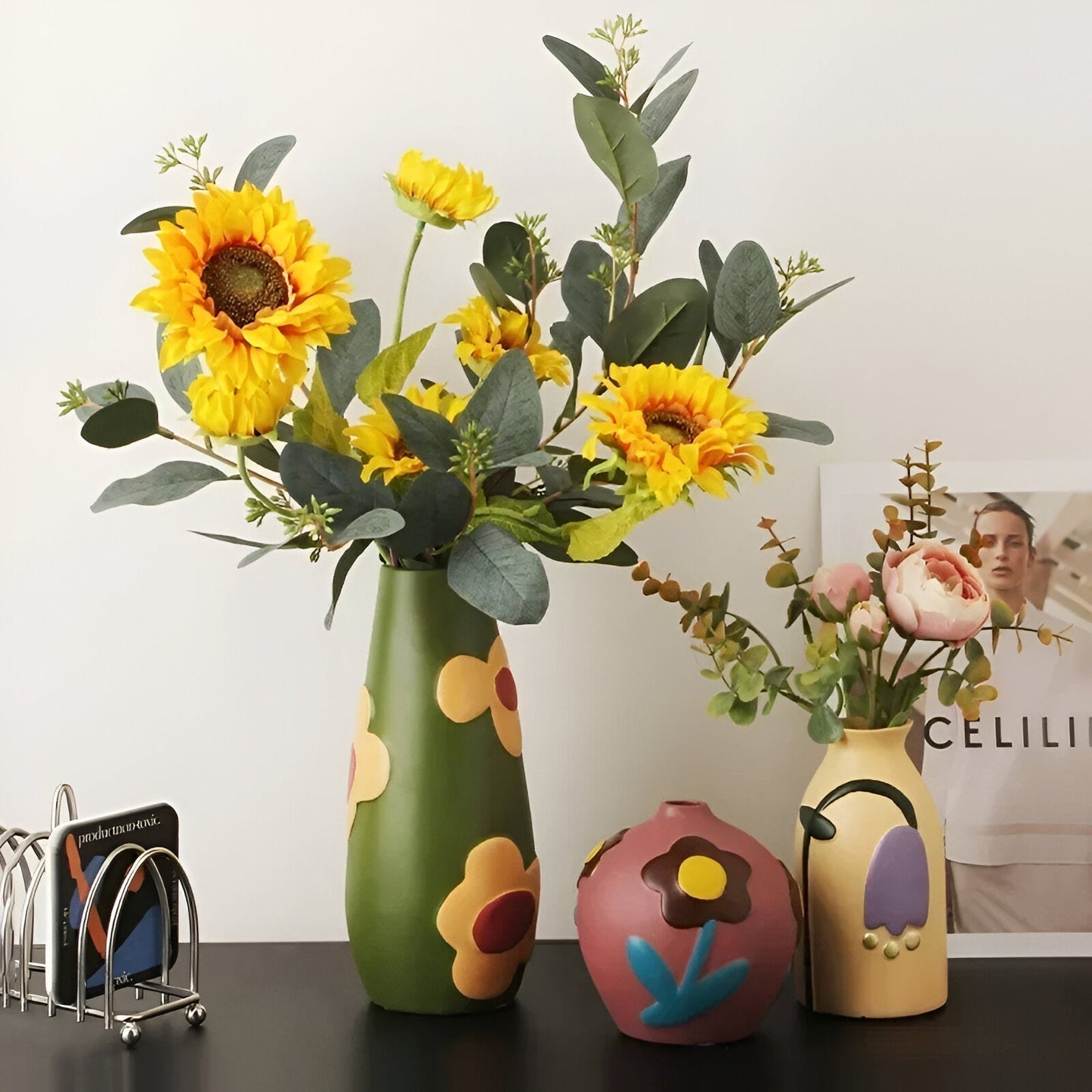 Gemalter floraler Keramikvase für Wohnkultur und Blumen | Brehn