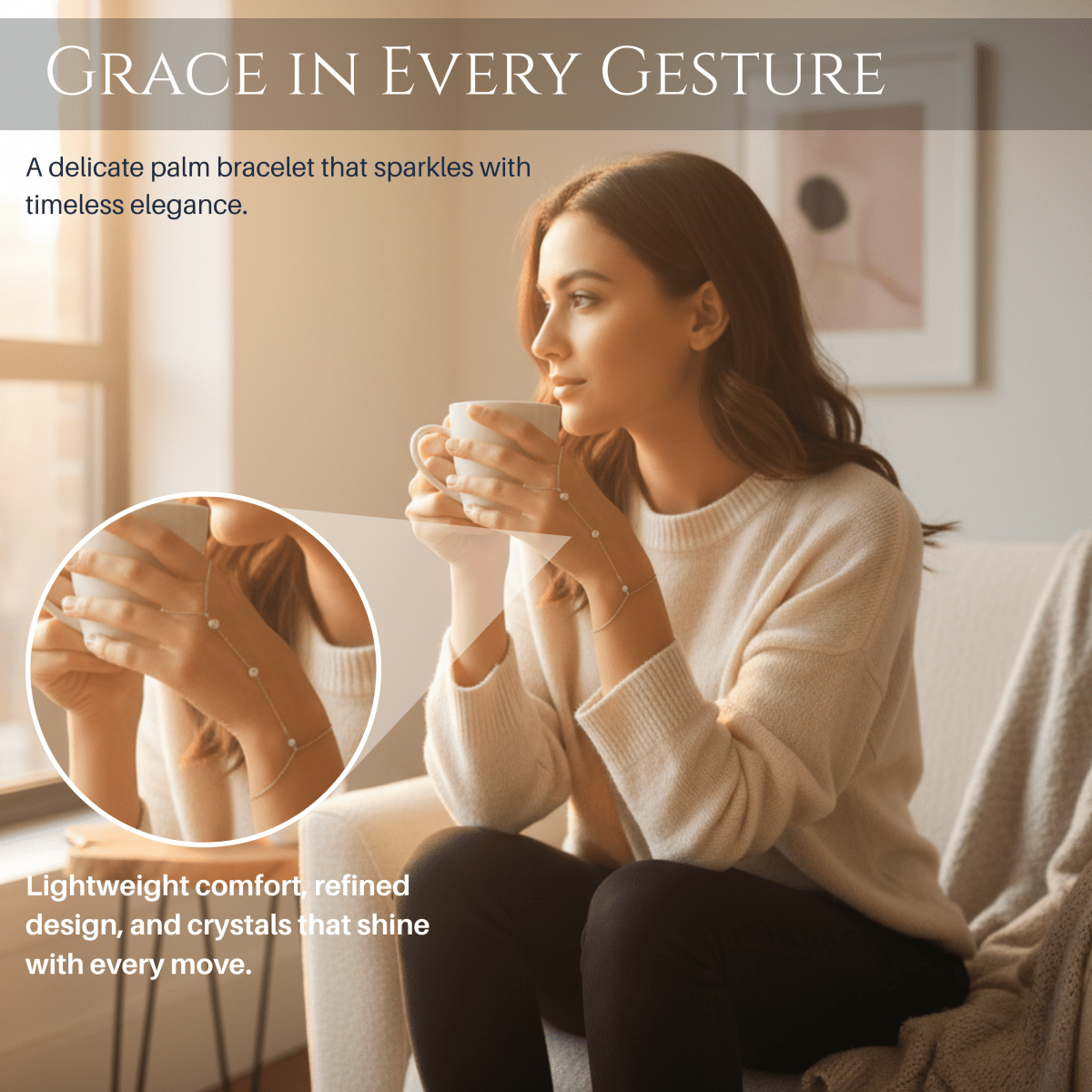 PalmGrace – Verstellbares Fingerring-Armband mit strahlenden Kristallen