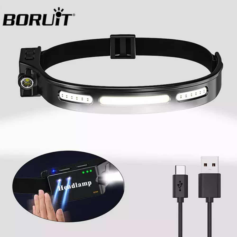 Stirnlampe (wiederaufladbar) 3-in-1 COB LED wasserdicht mit Bewegungssensor | Brehn