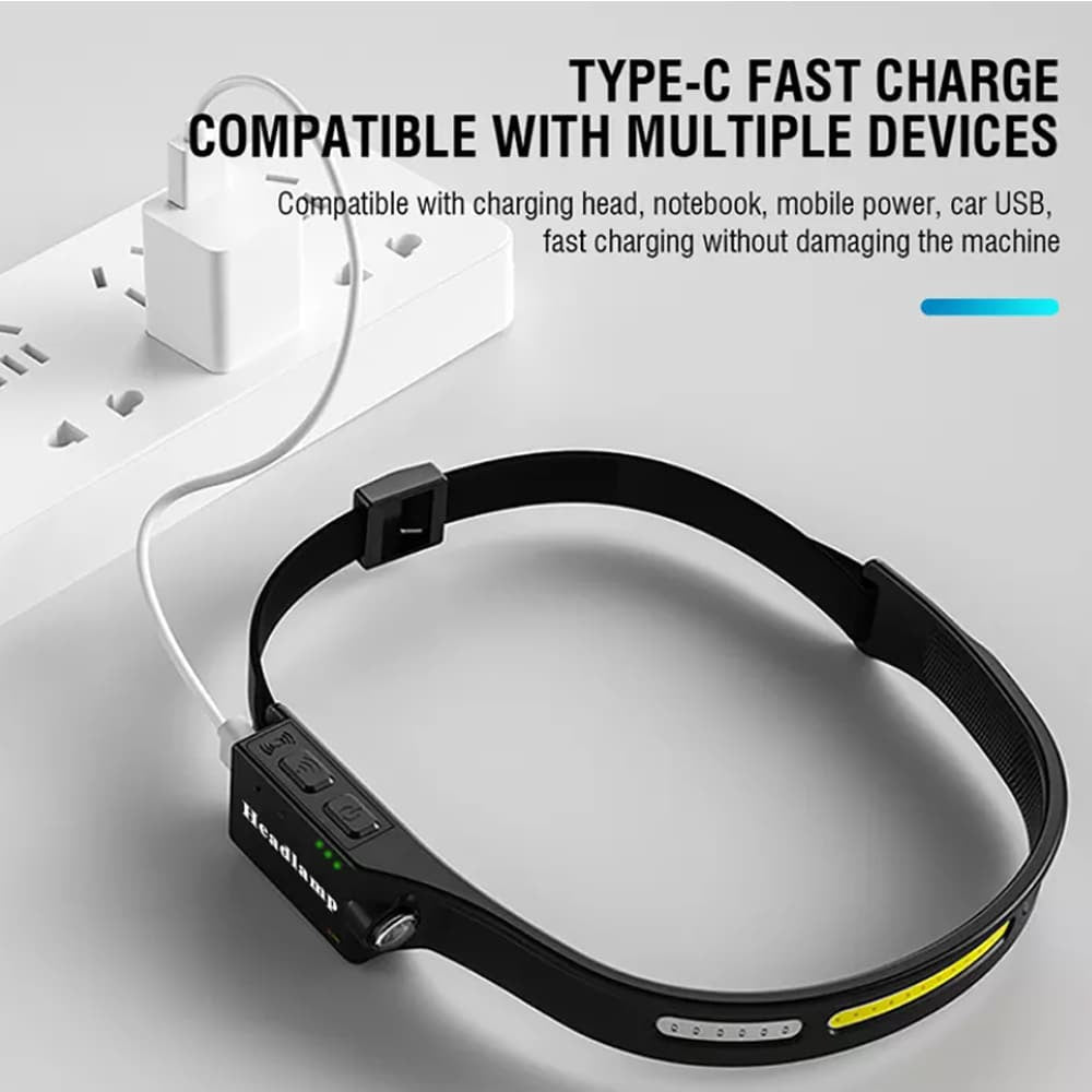 Stirnlampe (wiederaufladbar) 3-in-1 COB LED wasserdicht mit Bewegungssensor | Brehn