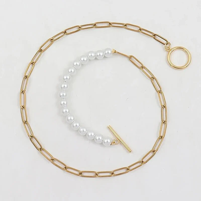 Brehn | Büroklammer Kette Perle Gemischtes Armband und Halskette